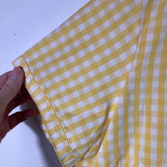 Womens Basic Editions V Neck Gingham Button Shirt Short Sleeve XL Yellow White - Picture 3 of 7